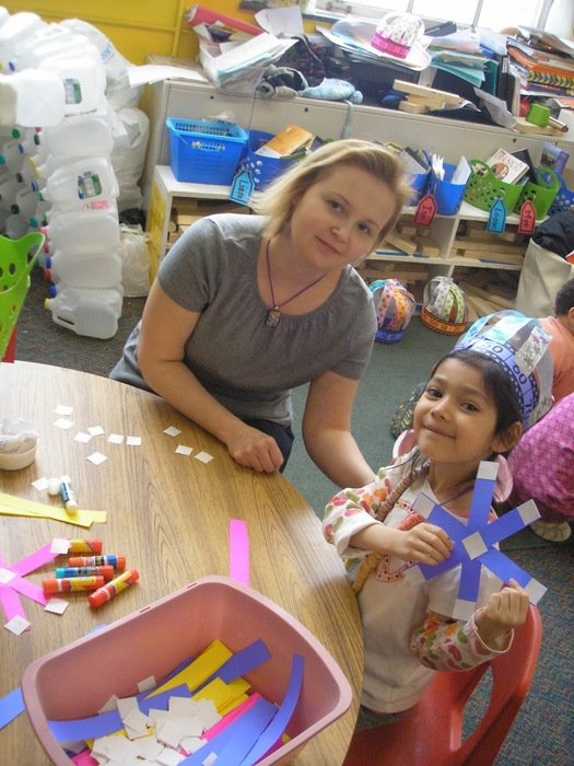 portrait of woman and child are drawing