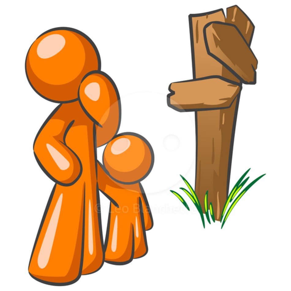 Orange Man And Toddler At Crossroads Stock Image