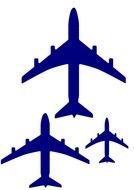 three Blue Airplane silhouettes, Clip Art