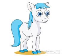 Fantasy Cute Cartoon Style White Pony With Blue Mane