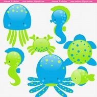 drawings of sea animals on a white background