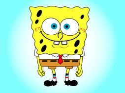 Spongebob with round eyes on a blue background
