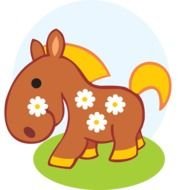 funny cartoon pony with daisy in mouth
