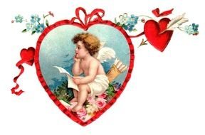 vintage drawing of an angel in a heart