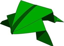 Origami, green Jumping Frog in darkness