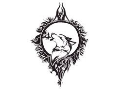 Crescent Moon And Wolf Tribal Tattoo
