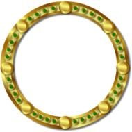 golden circle with green pebbles