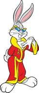 painted Bunny rabbit in a red bathrobe