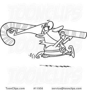 Cartoon Outlined Christmas Elf Carrying A