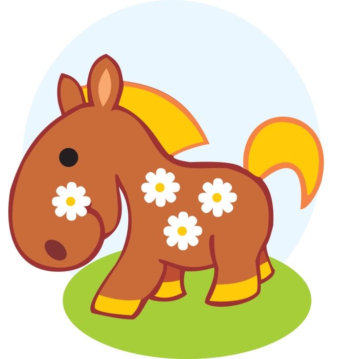 funny cartoon pony with daisy in mouth