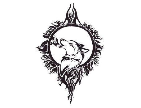 Crescent Moon And Wolf Tribal Tattoo