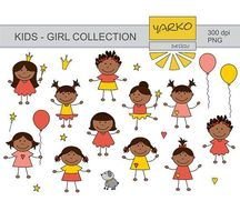 Cute African American Baby Girl Clip Art