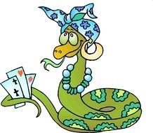 fortune teller snake in bright graphic representation