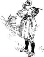 painted boy with horn on pasture