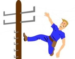 drawing of an electrician falling from a pillar