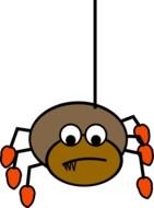 ugly brown spider hangs on cobweb, drawing