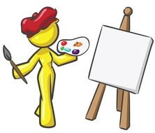 artist as an abstract figure near an easel