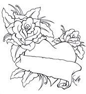 Heart With Banner And Roses Drawings N2