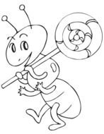 painted ant carries candy