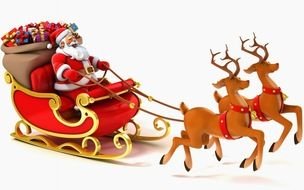 Merry Santa Claus carries gifts in a sleigh