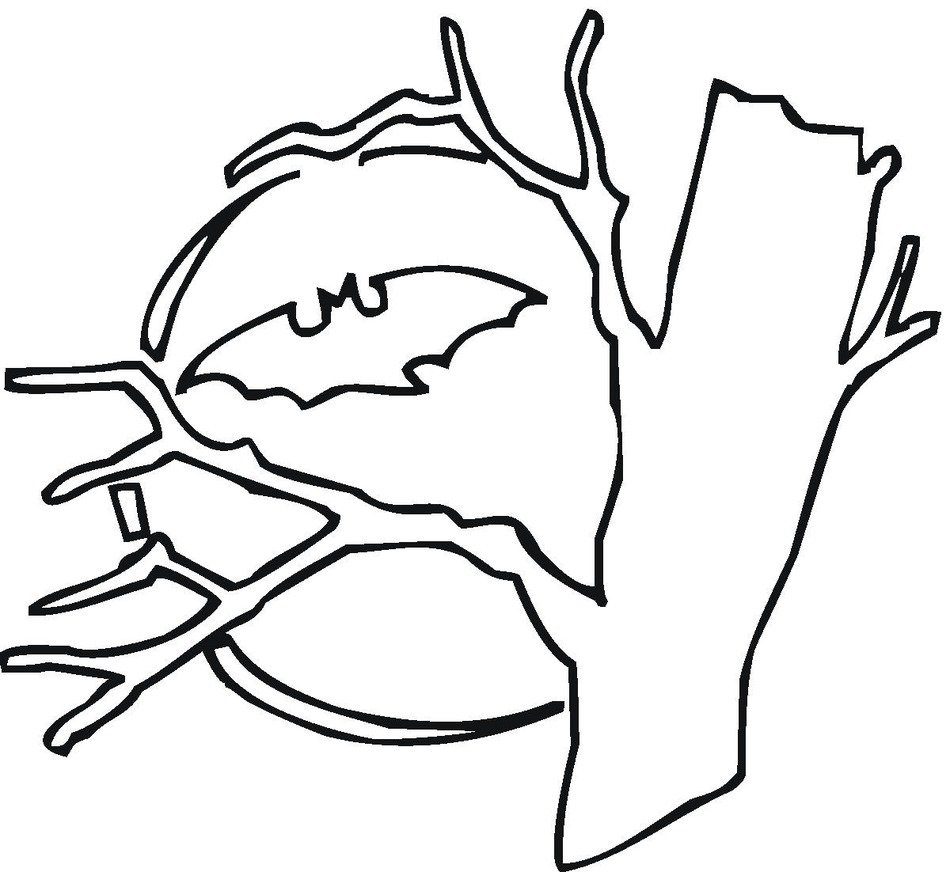 Creepy Tree and bat, Clip Art
