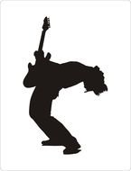 black silhouette of a musician with a guitar