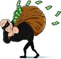 drawn criminal with a bag of dollars