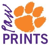 orange paw print on the black background
