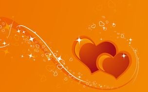 two hearts on an orange background