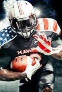 dark skin american football player runs with ball