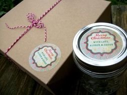 metal can with label and gift box