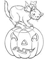 Pumpkins A Cat And Halloween Coloring Page