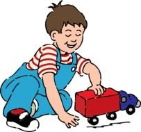 drawn boy is playing with a toy car