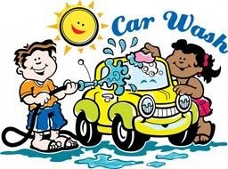 cartoon happy man and woman washing car