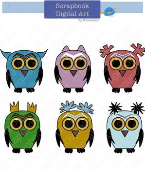 Assortment Of Precious Colorful Owls By ScrapbookDigitalArt $150