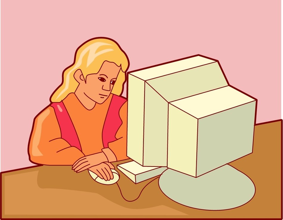 drawing of a woman at the computer