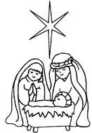 Black and white drawing with Baby Jesus clipart