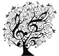 painted black and white musical tree