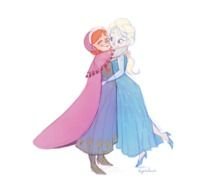 clipart of cartoon hugging Frozen Anna and Elsa