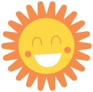 cartoon yellow and orange sun with white smile