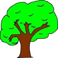green tree with a brown trunk on a black background