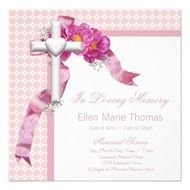 Pink Rose Cross In Loving Memory Memorial Personalized Invite Zazzle