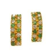 Yellow Gold Emerald And Cubic Zirconia Stud Earrings With A Ct
