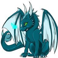 drawn cartoon dragon with green eyes