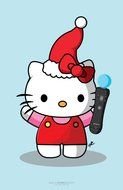 kitty in santa claus hat and with a microphone