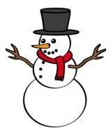snowman in a black hat and a red scarf