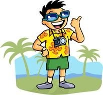 happy tourist on tropical island, drawing