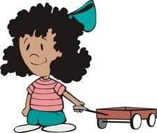 Cartoon child Girl Pulling Wagon