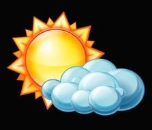 sun and cloud drawn on a computer on a black background