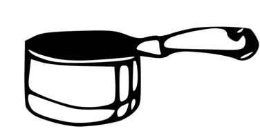 Black and white drawing of a cooking pot clipart